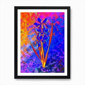 Yellow Banded Iris Botanical in Acid Neon Pink Green and Blue n.0174 Art Print