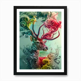 Deer Rainbow Flower 3 Art Print