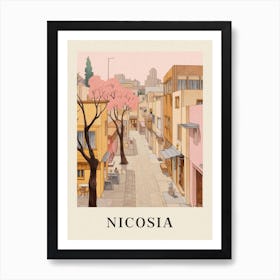 Nicosia Cyprus 2 Vintage Pink Travel Illustration Poster Art Print