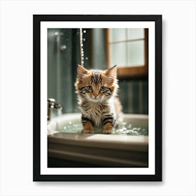 Kitten In The Bath Art Print