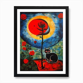 Rose With A Cat 2 Surreal Joan Miro Style  Art Print