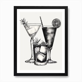 Black & White Cocktail Selection Illustration 2 Art Print