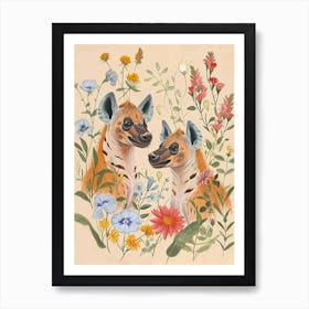 Folksy Floral Animal Drawing Hyena Art Print