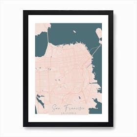 San Francisco California Pink and Blue Cute Script Street Map Art Print