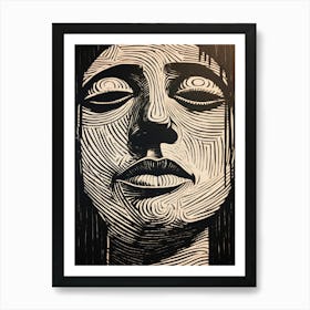 Serene Linocut Face 2 Art Print