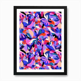 Abstract Flowers - Navy Purple Orange Art Print