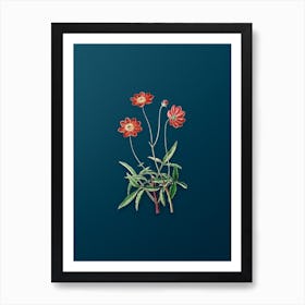 Vintage Cosmos Flower Branch Botanical Art on Teal Blue Art Print