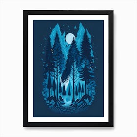 A Fantasy Forest At Night In Blue Theme 11 Art Print