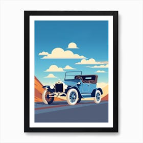 A Ford Model T Car In Route 66 Flat Illustration 3 Art Print