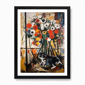 Anemone With A Cat 1 Abstract Expressionism  Art Print