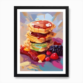 Pancake With Berries Oil Painting 2 Art Print