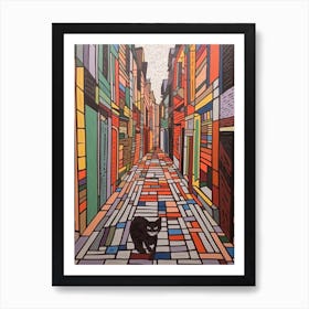 Painting Of Venice With A Cat In The Style Of Minimalism, Pop Art Lines 2 Art Print
