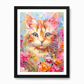 Cat In Flowers Art Print