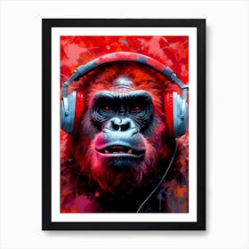 Gorilla With Headphones animal Art Print