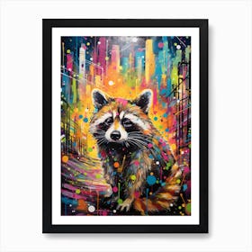 A Raccoon In City Vibrant Paint Splash 2 Art Print
