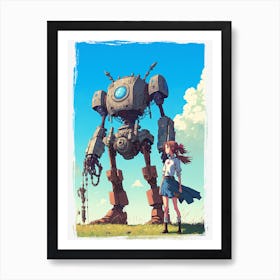 Girl and her ugly robot Art Print