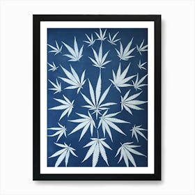 Hemp leaves blue cyanotype Art Print