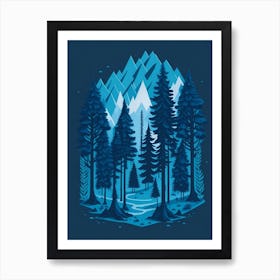 A Fantasy Forest At Night In Blue Theme 61 Art Print