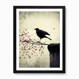 Crow in bloom 1 Art Print