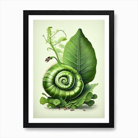 Snail With Green Background Botanical Art Print