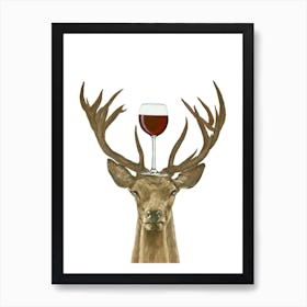 Deer With Wineglass Art Print