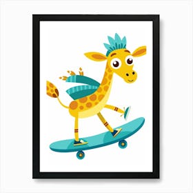 Giraffe On Skateboard 1 Art Print