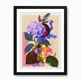Hydrangea 4 Neon Flower Collage Art Print