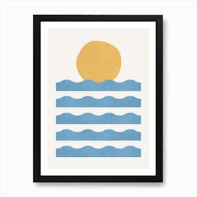 Sun Wave Beach Minimalism Abstract - Sea Blue Gold Art Print