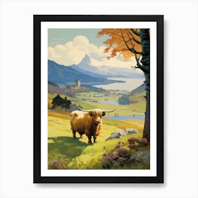 Highland Cow In The Distance With Picturesque Backdrop Art Print