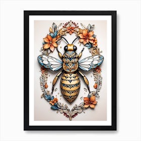 Bee With Flowers Art Print