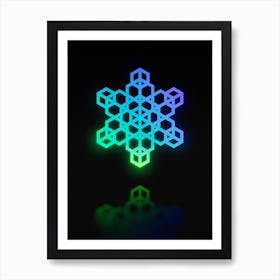Neon Blue and Green Abstract Geometric Glyph on Black n.0483 Art Print