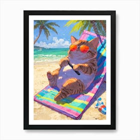 Cat On The Beach 3 Art Print