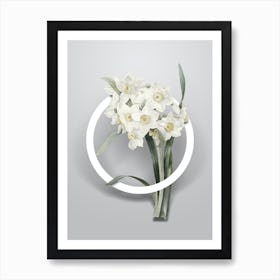 Vintage Bunch Flowered Daffodil Minimalist Flower Geometric Circle on Soft Gray n.0575 Art Print