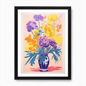 Colourful Flower Still Life Risograph Style 7 Art Print