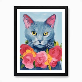 Russian Blue Cat With A Flower Crown Painting Matisse Style 3 Art Print