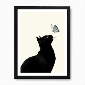 Black Cat With Butterfly Art Print