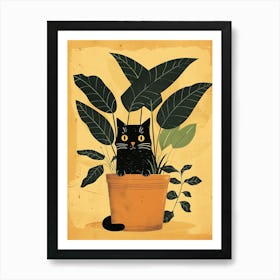 Cute Black Cat in a Plant Pot 7 Art Print