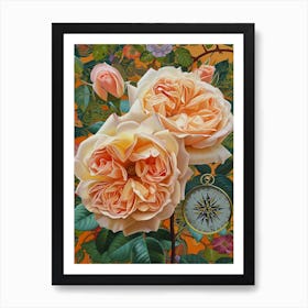 English Roses Painting Rose With A Compass 2 Art Print