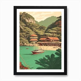 Gaya Island Malaysia Vintage Sketch Tropical Destination Art Print