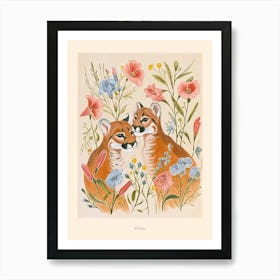 Folksy Floral Animal Drawing Puma Poster Art Print