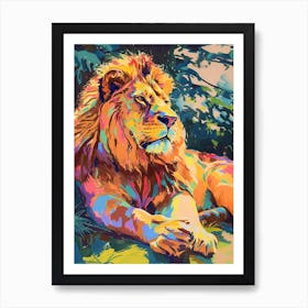 Asiatic Lion Resting In The Sun Fauvist Painting 2 Art Print