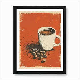 Coffee & Coffee Beans Minimalist Illustration 3 Art Print