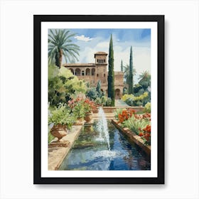 Gardens Of Alhambra Spain Watercolour 2 Art Print