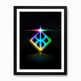 Neon Geometric Glyph in Candy Blue and Pink with Rainbow Sparkle on Black n.0200 Art Print