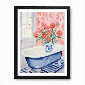 A Bathtube Full Of Carnation In A Bathroom 1 Art Print