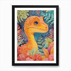 Rainbow Watercolour Dryosaurus Dinosaur 1 Art Print