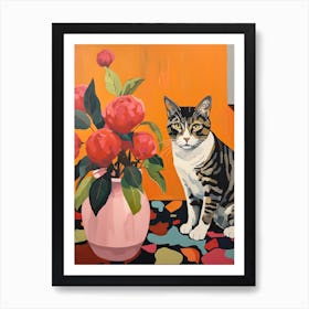 Zinnia Flower Vase And A Cat, A Painting In The Style Of Matisse 3 Art Print