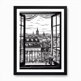 Window View Of Copenhagen Denmark   Black And White Colouring Pages Line Art 3 Art Print
