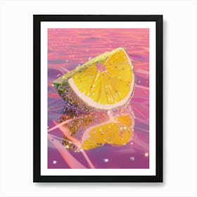 Disco Lemon Pink Poster Glam Glitter Effect Lemons Art Print