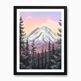 Mount Shasta Usa Color Line Drawing (1) Art Print